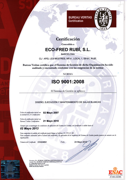 ECOFRED renueva la certificación UNE en ISO 9001-2008